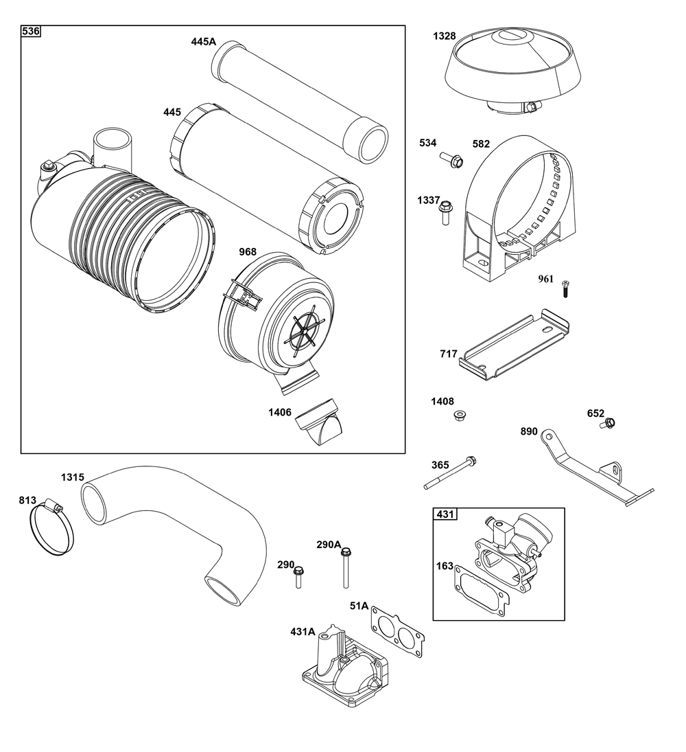 Air Cleaner Group Diagram and Parts List for 542477-2229-J1 400000 - 699999 Briggs and Stratton Engine